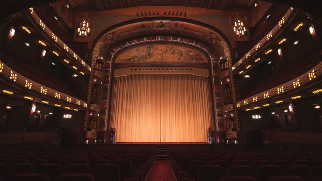 The ornate, historic interior of a classic British-style theatre auditorium viewed from the stalls.