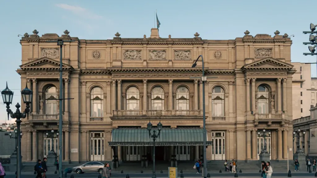Grand historic stone architecture of a cultural building in Buenos Aires, Argentina.